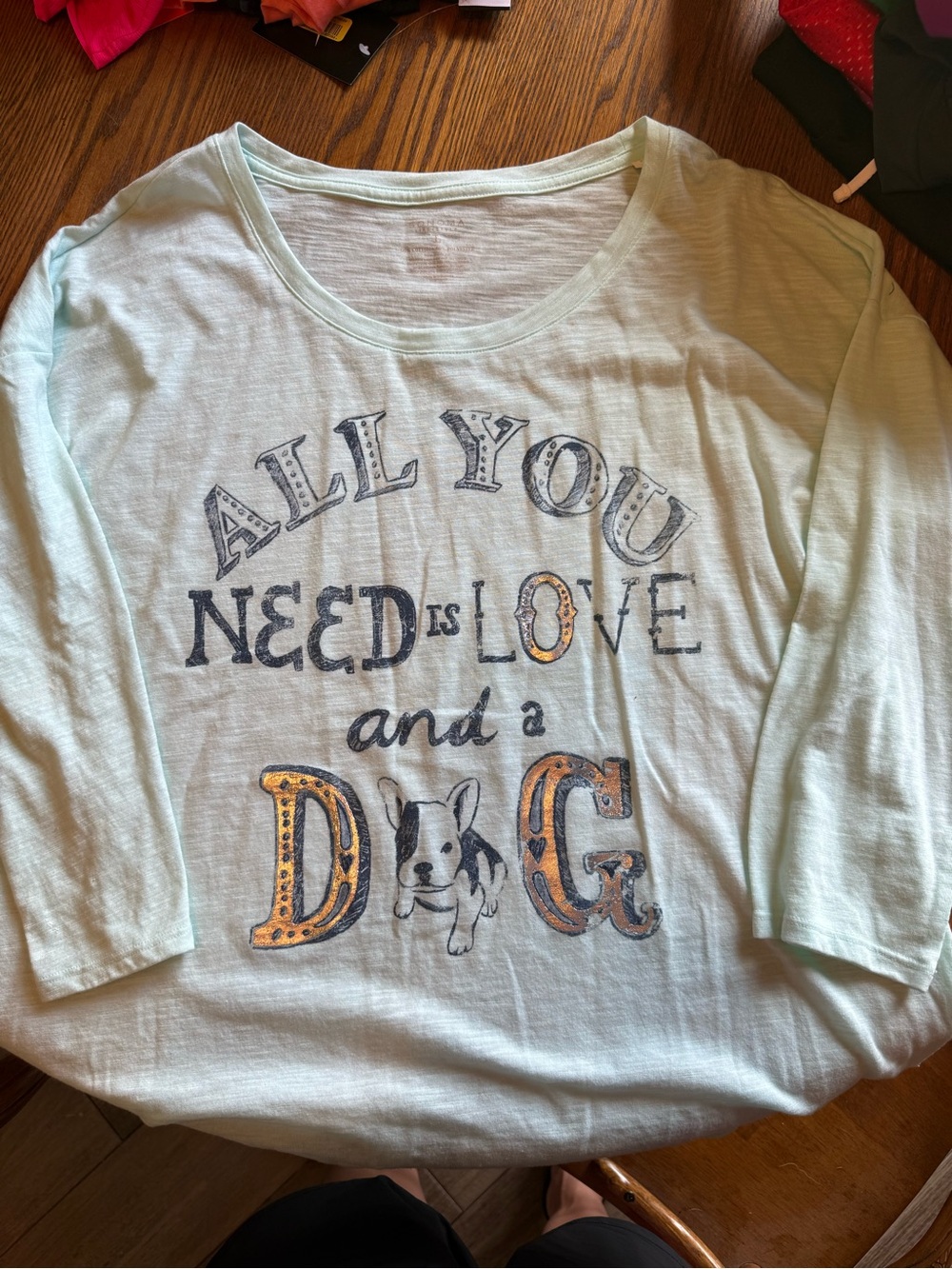 Old Navy Light Blue Graphic Dog Lover Top